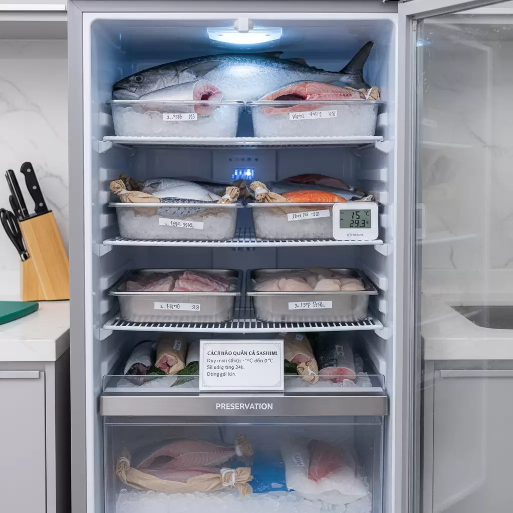 Bảo quản cá tươi trong hộp kín ở nhiệt độ lạnh nhất của tủ lạnh
