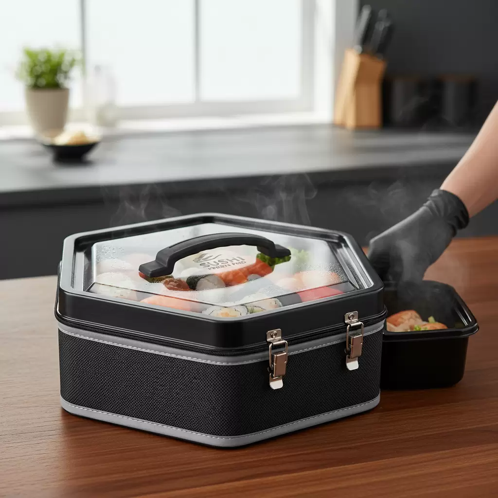 Bao bì đóng gói chuyên nghiệp và giữ nhiệt là yếu tố quan trọng giúp Sushi Nhi nhận được đánh giá cao về dịch vụ giao hàng