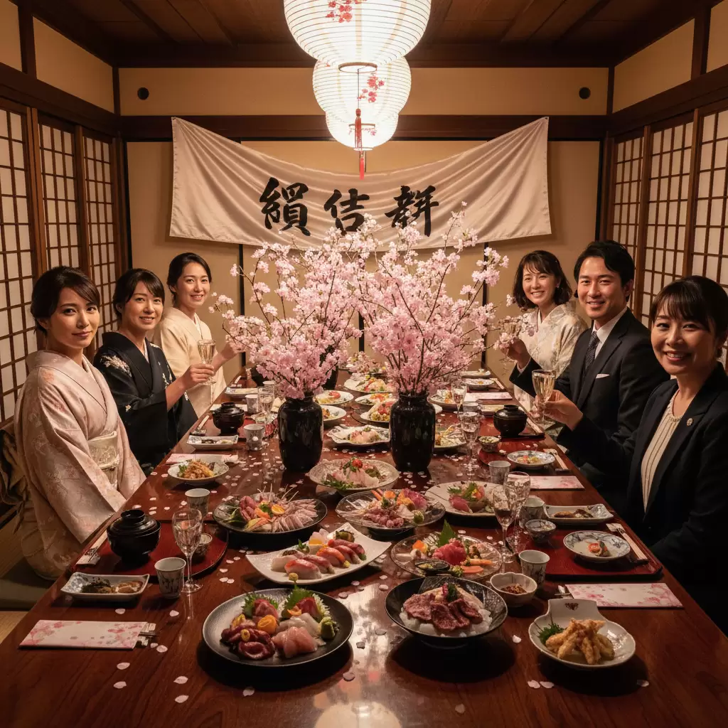 Bàn tiệc cuối năm phong cách Nhật Bản tinh tế và đẳng cấp thể hiện sự chuyên nghiệp của doanh nghiệp
